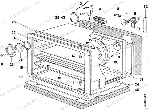 Взрыв-схема плиты (духовки) Electrolux EK6488/2 - Схема узла Oven body